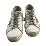 *Golden Goose Superstar Leather Silver Heel Cap Suede Star Low-Top Sneakers, Size 40