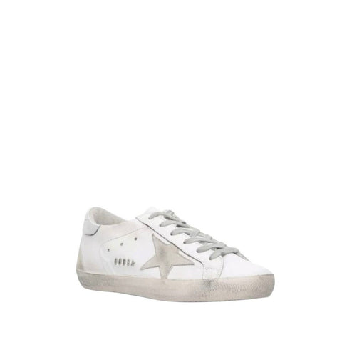 *Golden Goose Superstar Leather Silver Heel Cap Suede Star Low-Top Sneakers, Size 40