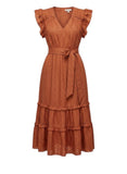*Marie Oliver Phoebe Cotton & Silk Check Flutter Sleeve V-Neck Tiered Maxi Dress, Size S