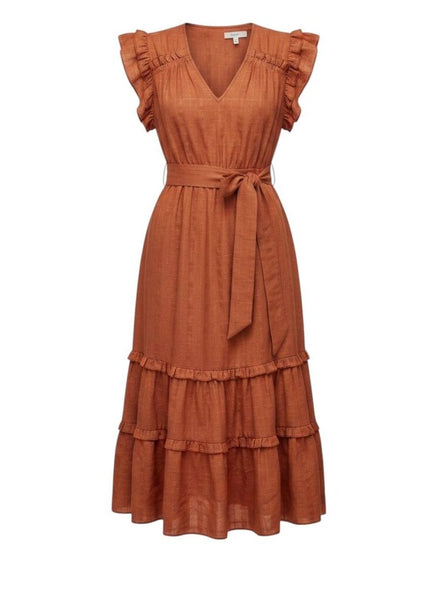 *Marie Oliver Phoebe Cotton & Silk Check Flutter Sleeve V-Neck Tiered Maxi Dress, Size S