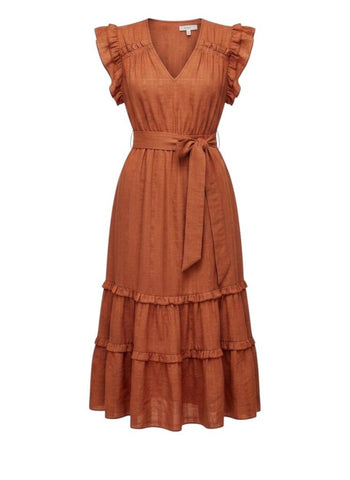 *Marie Oliver Phoebe Cotton & Silk Check Flutter Sleeve V-Neck Tiered Maxi Dress, Size S