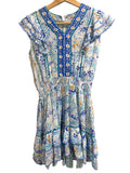 *Poupette St. Barth Camila Floral Flutter Sleeve V-Neck Tiered Mini Dress, Size Girls 12=XXS
