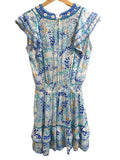 *Poupette St. Barth Camila Floral Flutter Sleeve V-Neck Tiered Mini Dress, Size Girls 12=XXS