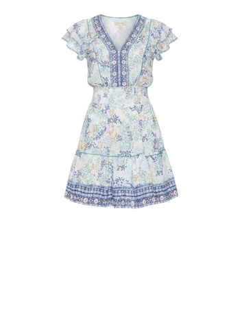 *Poupette St. Barth Camila Floral Flutter Sleeve V-Neck Tiered Mini Dress, Size Girls 12=XXS