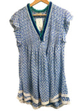 *Poupette St. Barth Sasha Geometric Flutter Sleeve Fringed V-Neck Trapeze Mini Dress, Size S