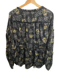 *NWT Cinq a Sept Simmons Satin Floral Bishop's Sleeve V-Neck Peplum Top, Size S