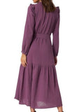 *XiRENA Mia Cotton Gauze Long Sleeve Ruffle Round Neck Belted Tiered Midi Dress, Size S