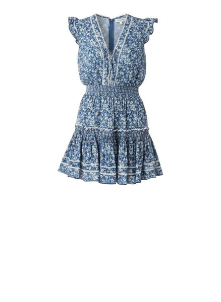 *Poupette St. Barth Anais Floral Flutter Sleeve V-Neck Lace Front Mini Dress, Size S