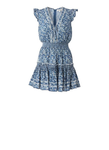 *Poupette St. Barth Anais Floral Flutter Sleeve V-Neck Lace Front Mini Dress, Size S