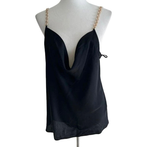 *L'Agence Jasmina Satin Chain Straps Draped Scoop Cami Tank Top, Size M