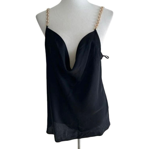 *L'Agence Jasmina Satin Chain Straps Draped Scoop Cami Tank Top, Size M