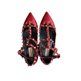 Valentino Garavani Ballerina Metallic Leather Rockstud T-Bar Ankle Cage Ballet Flats w/box, Size 37.5