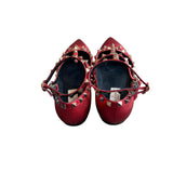 Valentino Garavani Ballerina Metallic Leather Rockstud T-Bar Ankle Cage Ballet Flats w/box, Size 37.5