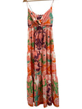 *Delfi Collective Sebastienne Satin Floral Sweetheart Knot Front Cami Tiered Maxi Dress, Size XS