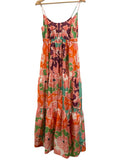 *Delfi Collective Sebastienne Satin Floral Sweetheart Knot Front Cami Tiered Maxi Dress, Size XS