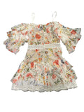 *Alice + Olivia Santos Silk Floral Lace Trim Flutter Sleeve On/Off Shoulder Mini Dress, Size 6