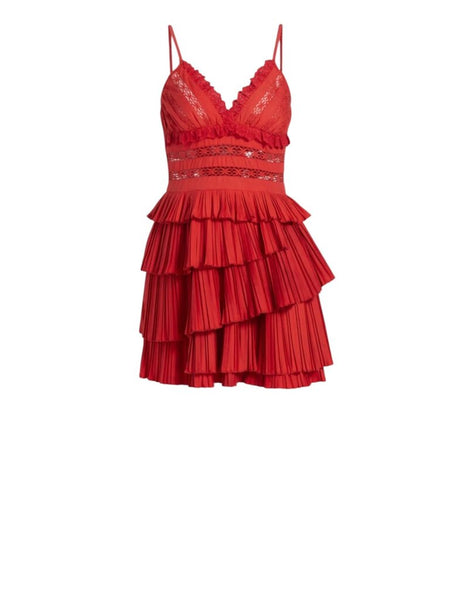 ^NWT Sea NY Antonina Pleated Satin Lace Trim Sweetheart Cami Tiered Skirt Mini Dress, Size 2