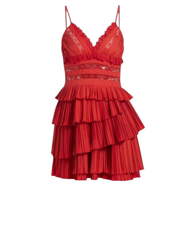 *NWT Sea NY Antonina Pleated Satin Lace Trim Sweetheart Cami Tiered Skirt Mini Dress, Size 2