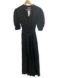 *A.L.C. Shiva Crepe Puff Sleeve Hook Eye Split Neck Belted Wide Leg Cropped Jumpsuit, Size 2
