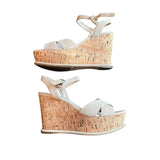 *Prada Suede Cross Strap Buckle Ankle Strap Cork Wedge Heel Platform Sandals, Size 39