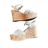 *Prada Suede Cross Strap Buckle Ankle Strap Cork Wedge Heel Platform Sandals, Size 39