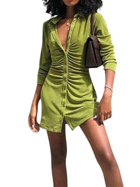 ^With Jean Andy Shimmer Knit Long Sleeve Button Front Ruched Waist Fitted Mini Dress, Size M