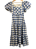 *Hunter Bell Cassidy Gingham Short Puff Sleeve Square Neck Tiered Midi Dress, Size 8