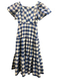 *Hunter Bell Cassidy Gingham Short Puff Sleeve Square Neck Tiered Midi Dress, Size 8
