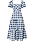 *Hunter Bell Cassidy Gingham Short Puff Sleeve Square Neck Tiered Midi Dress, Size 8