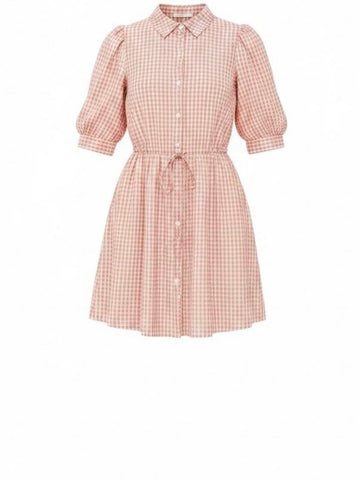 *Hunter Bell McCauley Gingham Short Puff Sleeve Drawstring Waist Popover Mini Shirt Dress, Size S