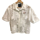 *NWT Le Superbe Purely Enlightened Floral Embroidered Mesh Short Sleeve Button-Up Camp Shirt, Size 8