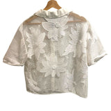 *NWT Le Superbe Purely Enlightened Floral Embroidered Mesh Short Sleeve Button-Up Camp Shirt, Size 8