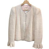 *Rebecca Taylor Textured Tweed Frayed Edges Chain Trim Collarless Lady Jacket, Size 2