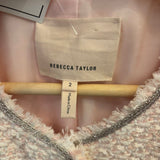 *Rebecca Taylor Textured Tweed Frayed Edges Chain Trim Collarless Lady Jacket, Size 2