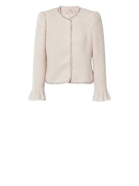 *Rebecca Taylor Textured Tweed Frayed Edges Chain Trim Collarless Lady Jacket, Size 2