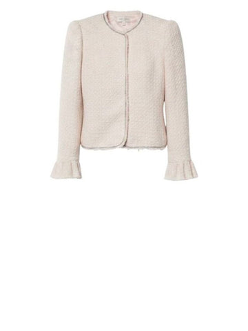 *Rebecca Taylor Textured Tweed Frayed Edges Chain Trim Collarless Lady Jacket, Size 2