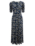 *NWT Rails Zariah Crepe Floral Ruched Short Sleeve V-Neck A-Line Midi Dress, Size S
