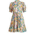 *Trovata Phoebe Cotton Floral Puff Sleeve V-Neck Button Up Tie Waist Mini Dress, Size XS