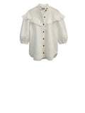 *Ganni Organic Cotton Poplin Ruffle Trim Elbow Puff Sleeve Button-Up Top, Size 34=US2