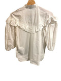 *Ganni Organic Cotton Poplin Ruffle Trim Elbow Puff Sleeve Button-Up Top, Size 34=US2