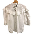 *Ganni Organic Cotton Poplin Ruffle Trim Elbow Puff Sleeve Button-Up Top, Size 34=US2