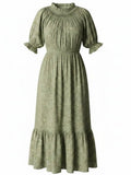 *Doen Isidore Cotton Blend Floral Puff Sleeve Smocked On/Off Shoulder Belted Midi Dress, Size M