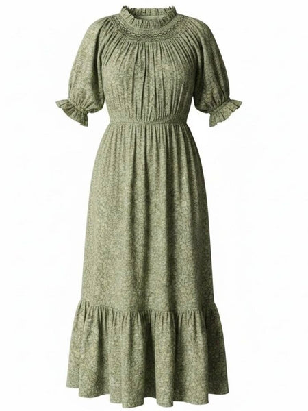 *Doen Isidore Cotton Blend Floral Puff Sleeve Smocked On/Off Shoulder Belted Midi Dress, Size M