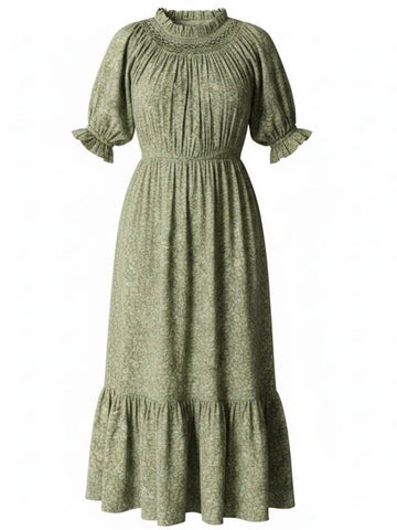 *Doen Isidore Cotton Blend Floral Puff Sleeve Smocked On/Off Shoulder Belted Midi Dress, Size M