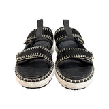 *Chloe Lilli Leather & Suede Velcro Straps Whipstitch Trim Platform Slide Sandals, Size 40