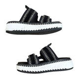 *Chloe Lilli Leather & Suede Velcro Straps Whipstitch Trim Platform Slide Sandals, Size 40