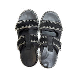 *Chloe Lilli Leather & Suede Velcro Straps Whipstitch Trim Platform Slide Sandals, Size 40