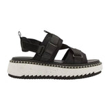 *Chloe Lilli Leather & Suede Velcro Straps Whipstitch Trim Platform Slide Sandals, Size 40