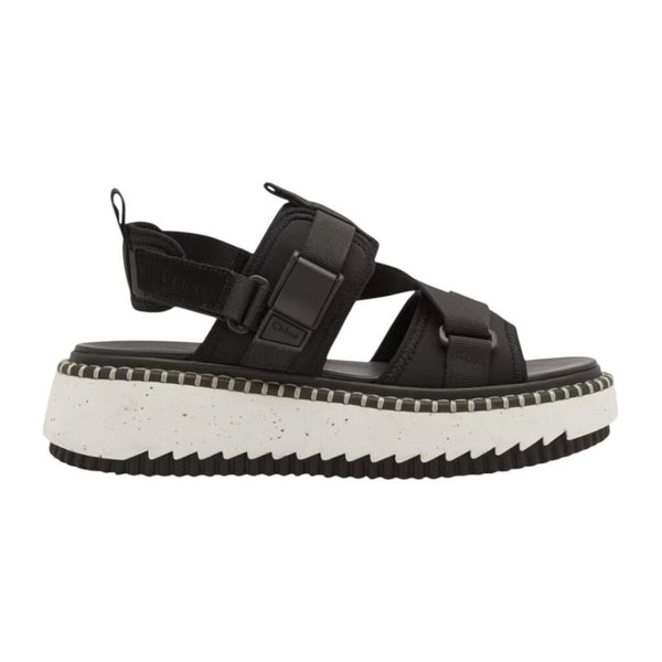 *Chloe Lilli Leather & Suede Velcro Straps Whipstitch Trim Platform Slide Sandals, Size 40