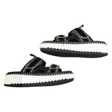 *Chloe Lilli Leather & Suede Velcro Straps Whipstitch Trim Platform Slide Sandals, Size 40